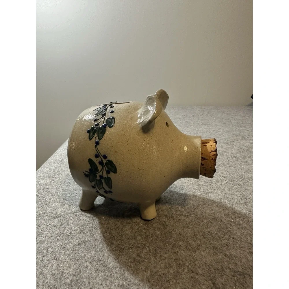 Salmon Falls Stoneware Piggy Bank Blueberry Vines 1998 VINTAGE Dover, NH